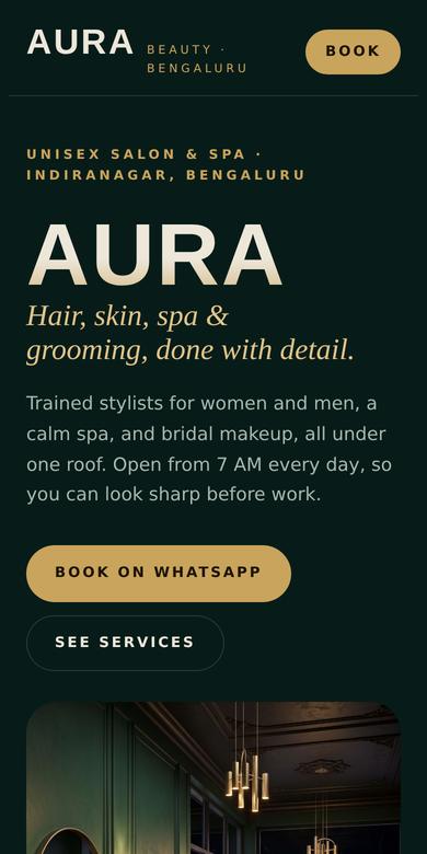 Aura Salon & Spa website on phone