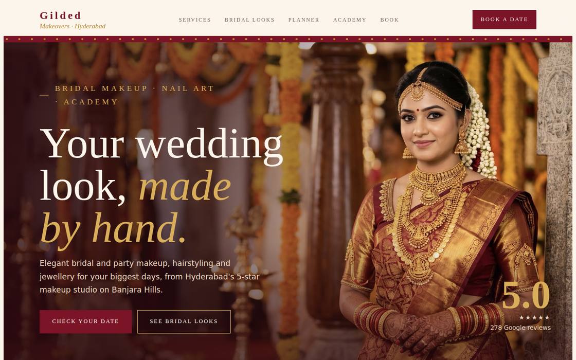 Gilded Makeovers website on desktop