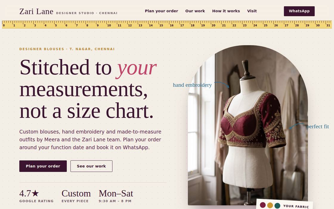 Zari Lane Studio website on desktop