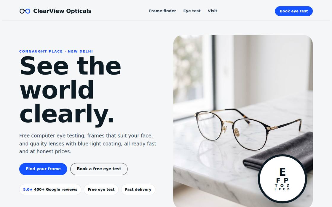 ClearView Opticals website on desktop
