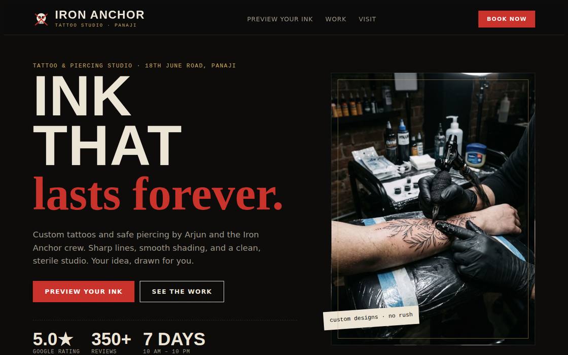 Iron Anchor Tattoo website on desktop