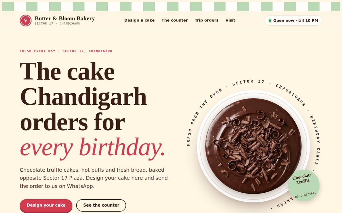 Butter & Bloom Bakery website on desktop