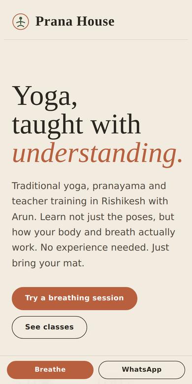 Prana House website on phone